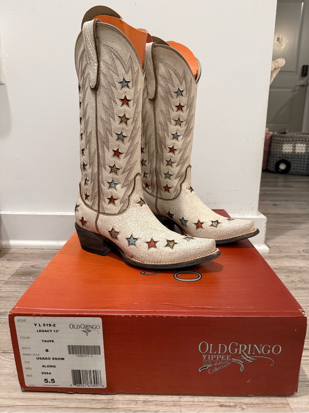Old Gringo Taupe Cowboy Boots with Red & Blue Star Accents